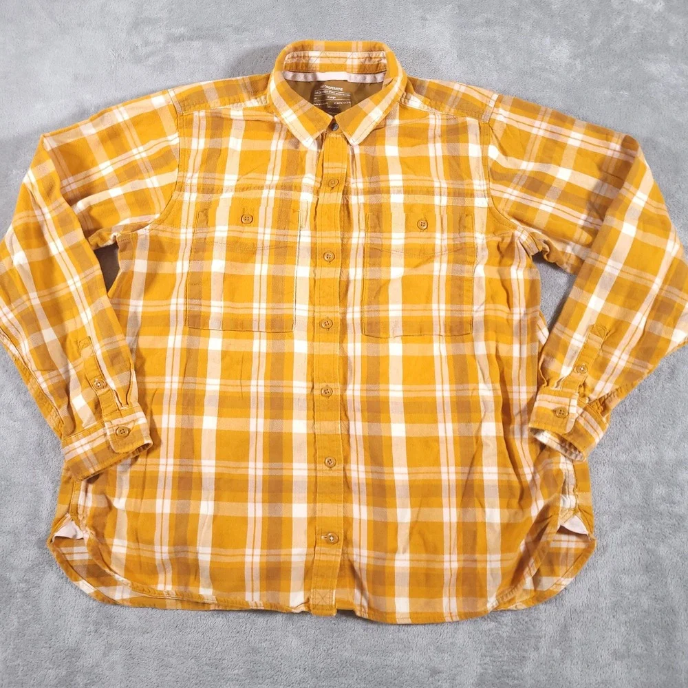 REI Co-op Shirt Womens XL Yellow Plaid Flannel Button Up Long Sleeve Outdoor